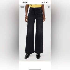 MOTHER the Hustler Roller Sneak Black wide leg jeans
